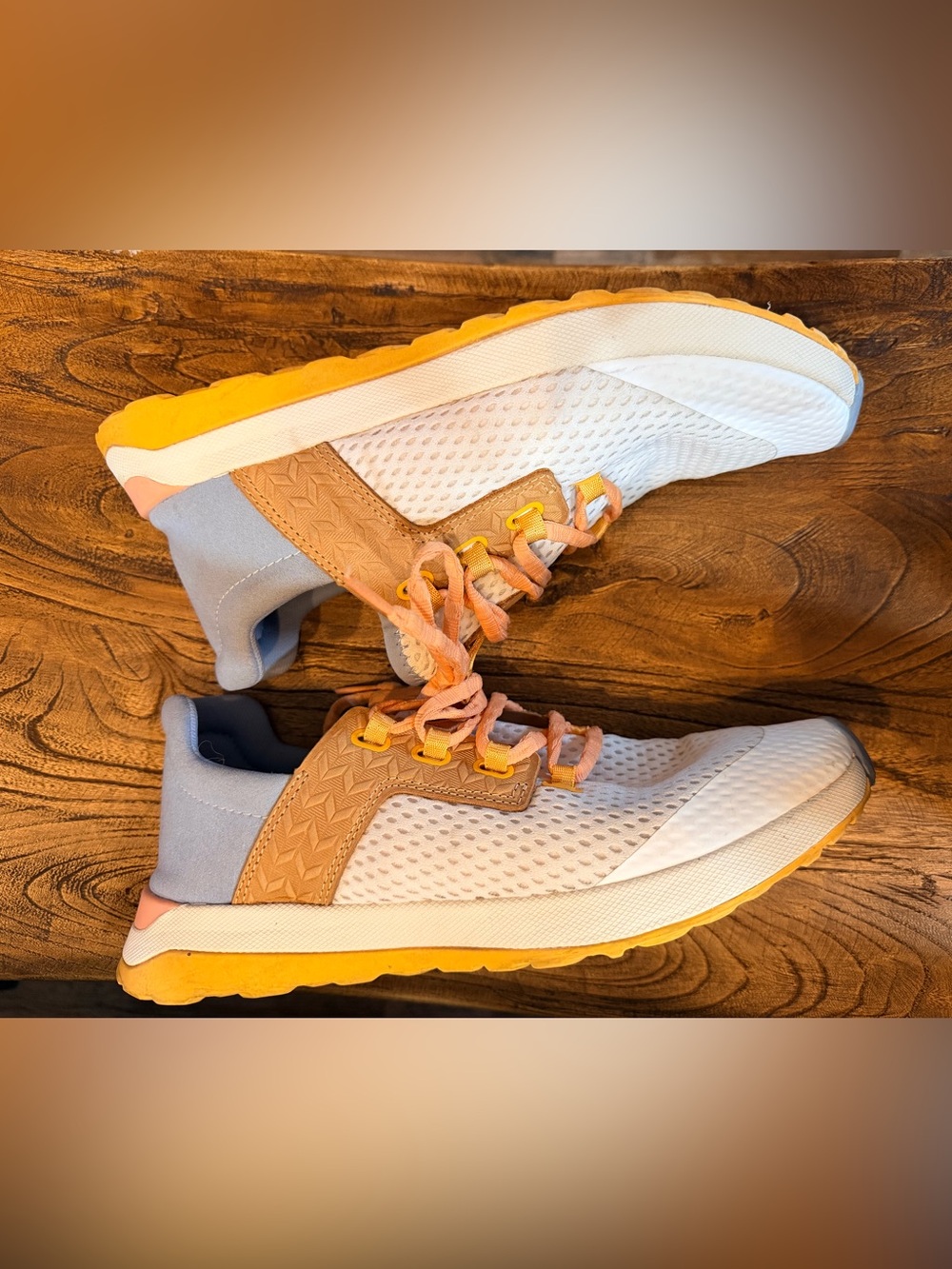 OluKai Women's White, Peach & Yellow Mesh Athletic Sneakers